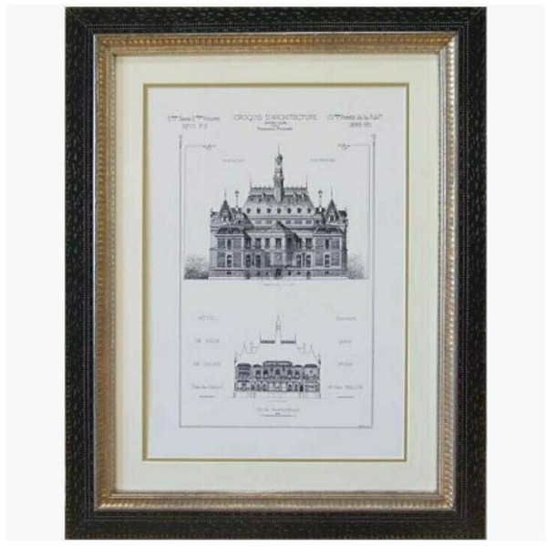 View of the Reproduction Print of the French Hotel Series in a classic ivory and gold mat frame, enhancing the sophisticated charm at Canalside Interiors.