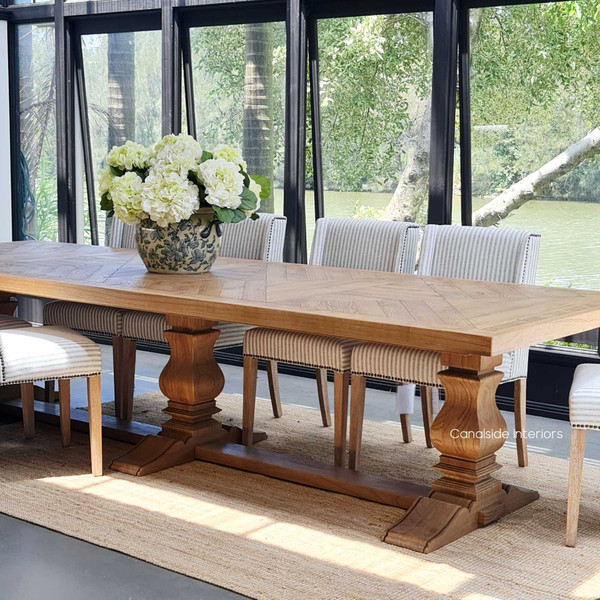 Hand-crafted Danbury Oak Parquetry Dining Table showcases traditional elegance for grand dining rooms