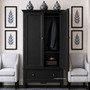 Front view of the Peninsula Wardrobe in black in situ in a hamptons home, showcasing its classic elegance and suitability for Hamptons-style interiors.