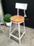 Watt Industrial Bar Stool Distressed White with Wooden Seat