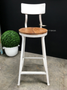 Watt Industrial Bar Stool Distressed White with Wooden Seat