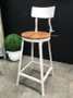 Watt Industrial Bar Stool Distressed White with Wooden Seat