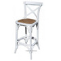 Viewed from the front, the Cross Back Bar Stool in distressed white from Canalside Interiors presents a classic Hamptons aesthetic that can transform a dining room with its timeless appeal