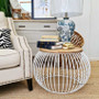 Full view of the Cabana Coffee Table, highlighting the contrast between the distressed white base and natural wood top.