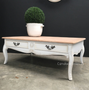 Grayson Coffee Table French Handles Distressed White with Limewash Top