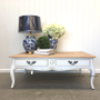 Grayson Coffee Table French Handles Distressed White with Limewash Top