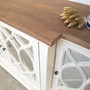 Close-up on the weathered oak top of the Marielle Sideboard, showing the quality craftsmanship and natural beauty of the wood.