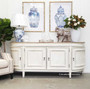 Canalside Interiors presents the Francia Curved Sideboard with a weathered oak top, infusing your dining room with a classical essence and modern storage convenience.