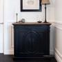 The sideboard's footprint in a entryway setting, serving as a statement piece that combines functionality with aesthetic charm.