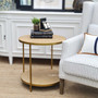 Accentuate your Hamptons-style home with the chic Knox Rattan Side Table, showcasing a contemporary gold frame for an instant glam update