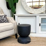 Distressed black Santorini Natural Wood Stool, perfect as a timeless accent piece for coastal-themed living rooms - Canalside Interiors