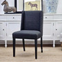 Leclerc Black Linen Chair with Brass Stud Detail, Timeless Appeal for Contemporary Interiors, Front Angled Perspective
