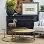For homes that value both form and function, the Knox Nesting Coffee Tables in gold and glass are perfect for creating a versatile living space â€“ Canalside Interiors.