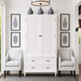 Front perspective of the Brielle Rattan Wardrobe Cupboard in white in situ in a classic hamptons home