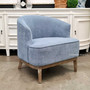 Chenille blue upholstery of this occasional chair provides a coastal feel, perfect for a classical bedroom sitting area