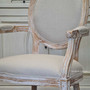 Sansa Carver Chair with arms Distressed Limewash Oak with cream linen upholstery  FRENCH  FURNITURE, CHAIRS, HAMPTONS Style, PLANTATION Style, CHAIRS Dining, dining room, kitchen, kitchen chairs, balloon back, louis