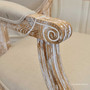 Sansa Carver Chair with arms Distressed Limewash Oak with cream linen upholstery  FRENCH  FURNITURE, CHAIRS, HAMPTONS Style, PLANTATION Style, CHAIRS Dining, dining room, kitchen, kitchen chairs, balloon back, louis