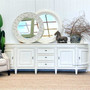 Enhance the functionality and style of your library with the Francia Grande Sideboard in distressed white, a perfect blend of modern storage and traditional charm from Canalside Interiors