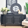 Add a classic touch to your living room with the Francia Rattan Sideboard from Canalside Interiors, featuring a luxurious distressed black/charcoal finish with rattan accents