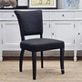 Mimi Upholstered Dining Chair, Modern Seating Option with Black Oak Legs, Angled View
