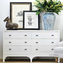 Front view of the Camille 6 Drawer Chest in distressed white, featuring clean lines for a modern Hamptons bedroom