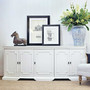 Front view of the Leontine 5 Doors  Sideboard in white, showcasing classic French-inspired trim and subtle distressing