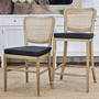 Angled image showing the Noda Chair and Noda Stool with removable Black seat cushions showing their contemporary styling
