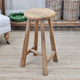Side angle of the Vintage Teak Kitchen Stool, highlighting its sturdy legs and rustic teak wood grain.