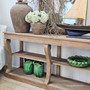Side profile of the console table, showcasing the curved leg design and clean lines.