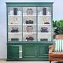 Front view of the Grange 3 Door Wall Unit in racer green, a Hamptons classic for living room elegance with base door ajar | Canalside Interiors
