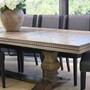 Berenson Oak Parquetry Extendable Dining Table in Cigar colour with elegant pedestal base and carved apron.