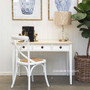 Front view of the Peninsula Desk/Console in white with a limewash top, showcasing its versatility and elegant design.