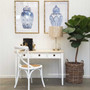 Lifestyle image depicting the desk/console in a coastal living room, serving as a chic console table against a serene backdrop.