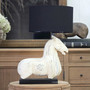 Ancient Equestrian Single Lamp in rustic concrete with black shade on side table