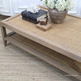 Top-down view of the Haddon Rattan Coffee Table showcasing woven rattan surface and timber border frame