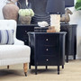 Front view of the Creemore 3 Drawer Bedside in Black demonstrating its three spacious drawers and minimalist hardware.