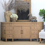 Front view of the Riverview Sideboard buffet featuring a warm, tonal weathered oak finish and classic proportions.