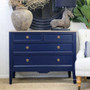 Front view of the Peninsula 4 Drawer Chest, showcasing the Navy finish with a limewash top, ideal for Hamptons-inspired decors.