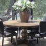 Hand-crafted oak pedestal base of the Danbury table, designed for elegant dining and generous legroom.