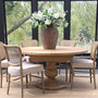 Front view of the extendable Sycamore table in closed position, ideal for everyday family dining.