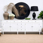 Front view of the Louis Curved 300cm Sideboard, showcasing its elegant curved design and ribbed fluting details.