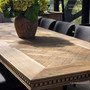 The Renaissance Oak Parquetry Double Extension Table in Natural blends reclaimed oak character with refined craftsmanship – a versatile dining table designed for generous everyday living.