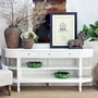 Louis Curved Console Table 200cm in White showcasing elegant proportions, tapered legs and classic French Provincial styling.