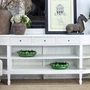 Front zoomed perspective of the Louis Curved Console Table 200cm in White showcasing elegant proportions, tapered legs and classic French Provincial styling.