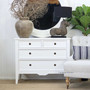 Full front-facing image highlighting the bright satin-white finish and four spacious drawers.