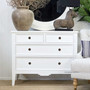 Straight-on capture of the white Peninsula chest styled with contemporary interior décor.