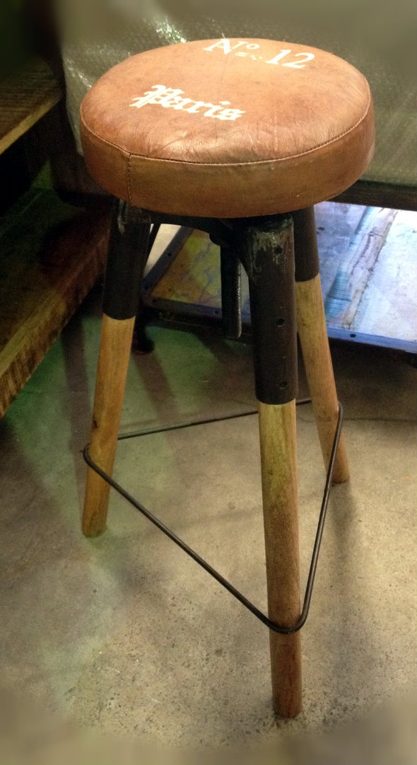 Tripod Industrial Bar Stool with Leather Top