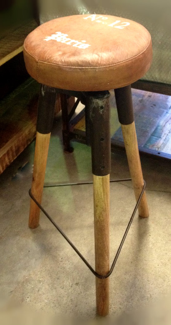 Tripod Industrial Bar Stool with Leather Top