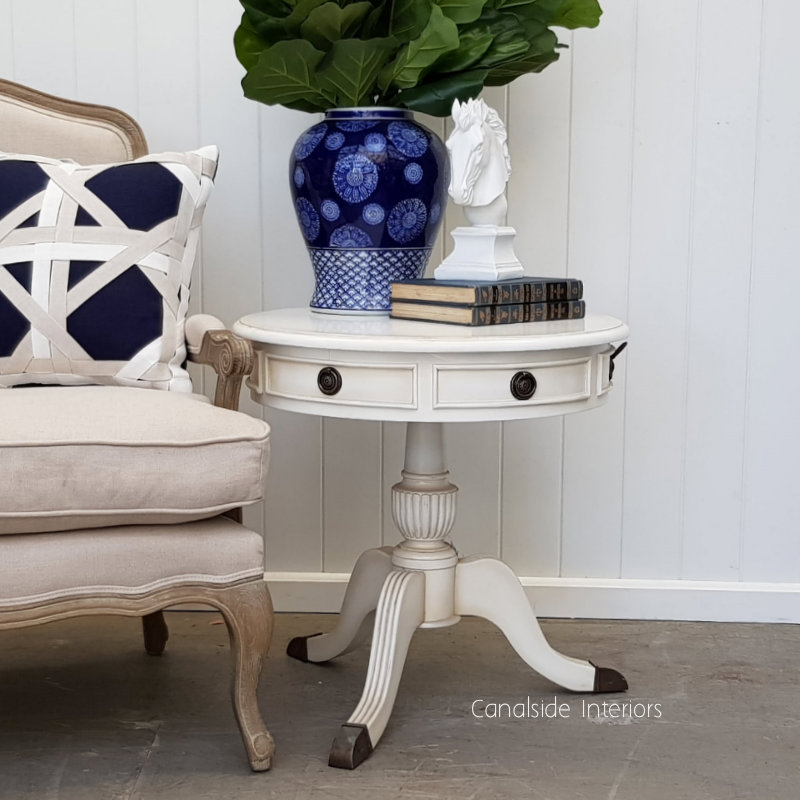 Cobble Hill Ii Round Side Table Distressed White Canalside Interiors