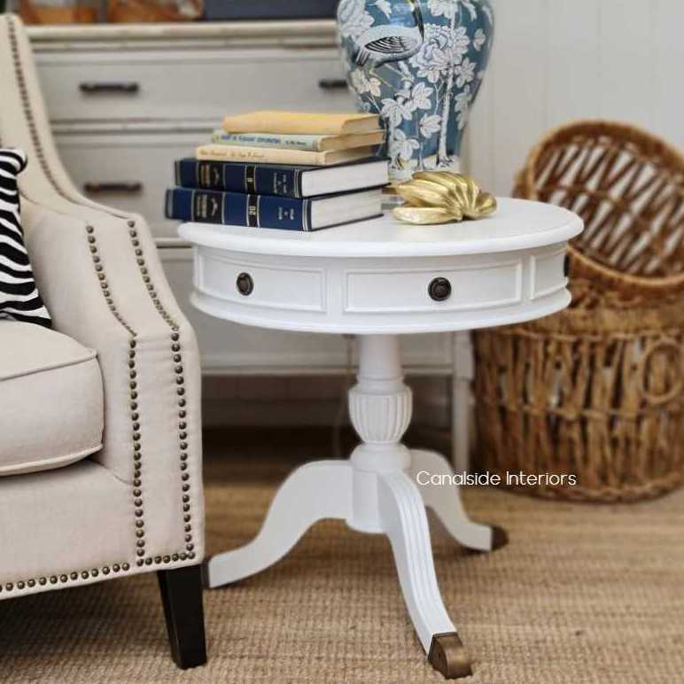 Cobble Hill II Round Side Table Distressed White  FRENCH  FURNITURE, TABLES, HAMPTONS Style, PLANTATION Style, TABLES Side Tables, LIVING Room, LIVING Coffee & Side Tables, BEDROOM Bedsides